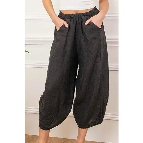 Cropped Front Pocket 100% Linen Pants
