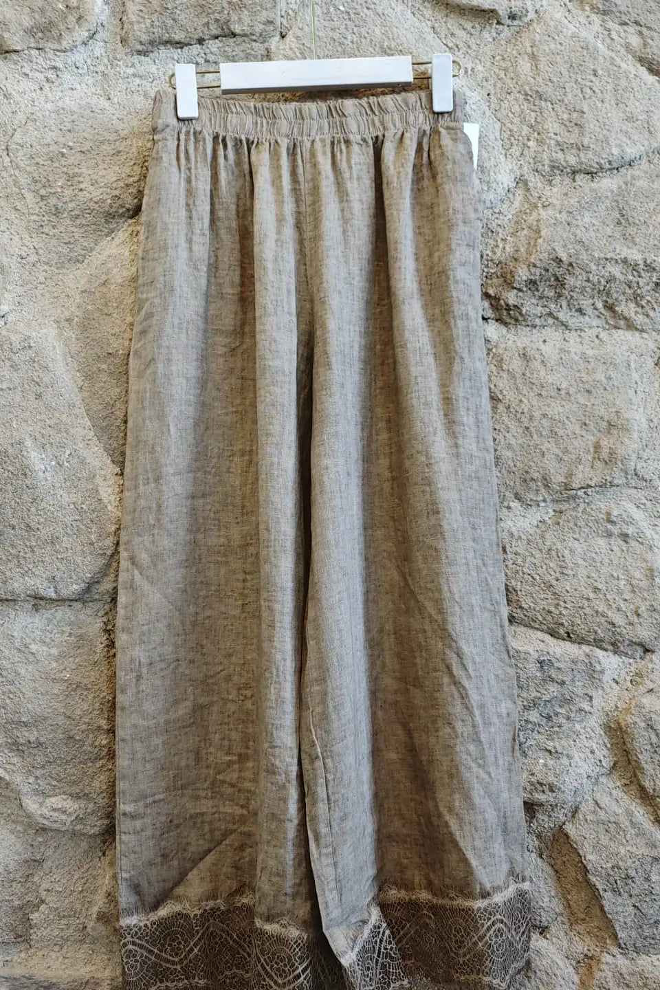 Linen Wide Leg Lace Trim Pants