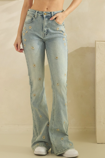 Washed Floral Embroidered Jeans