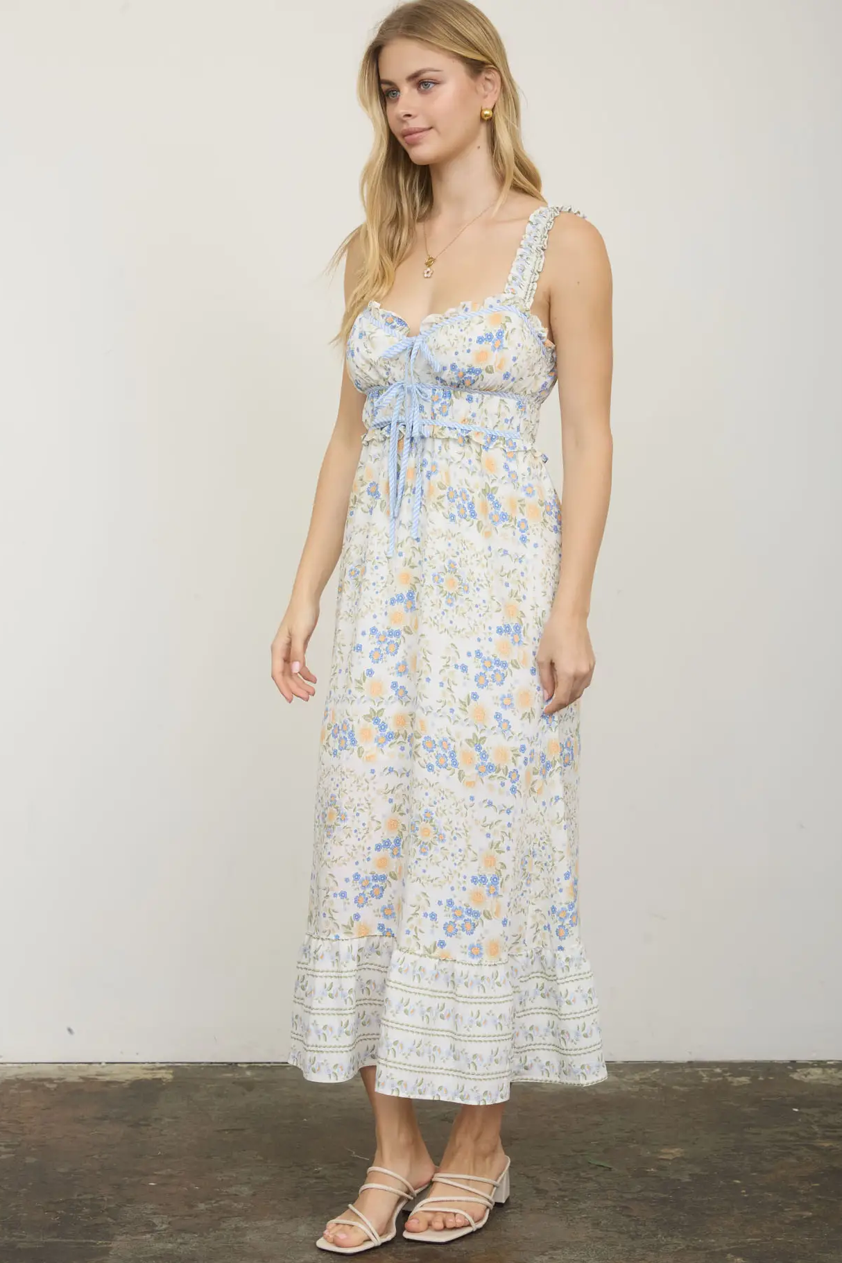 Border Floral Midi Dress