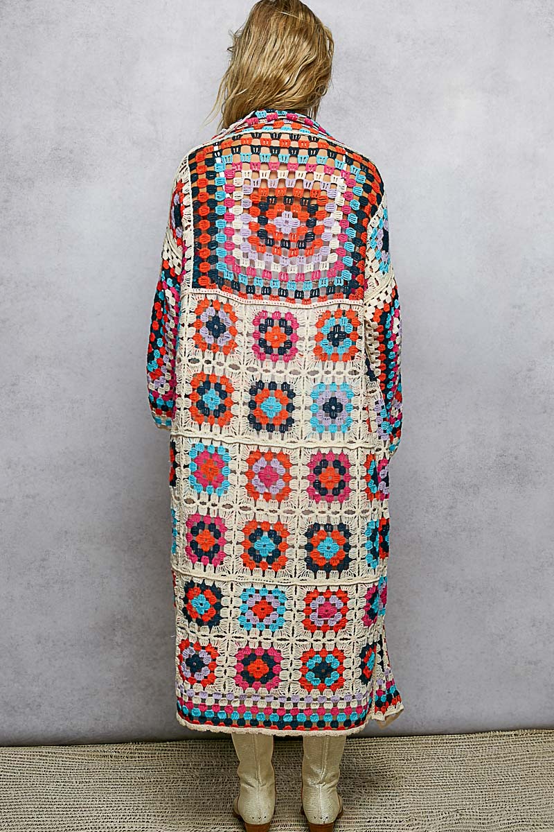 Long Sleeve Crochet Open Cardigan