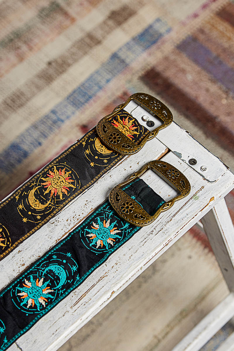 Celestial Embroidered Belt Metal Buckle