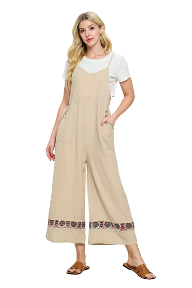 Natural Handstitched Midi Jumpsuit