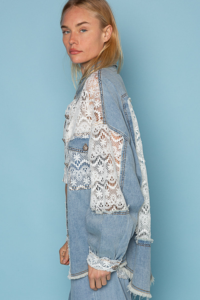Twill Lace Denim Shacket