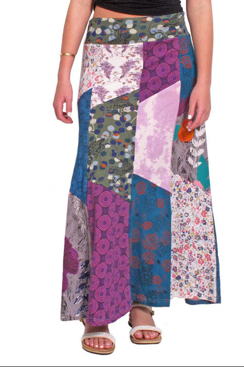 Print Cotton Long Patchwork Skirt