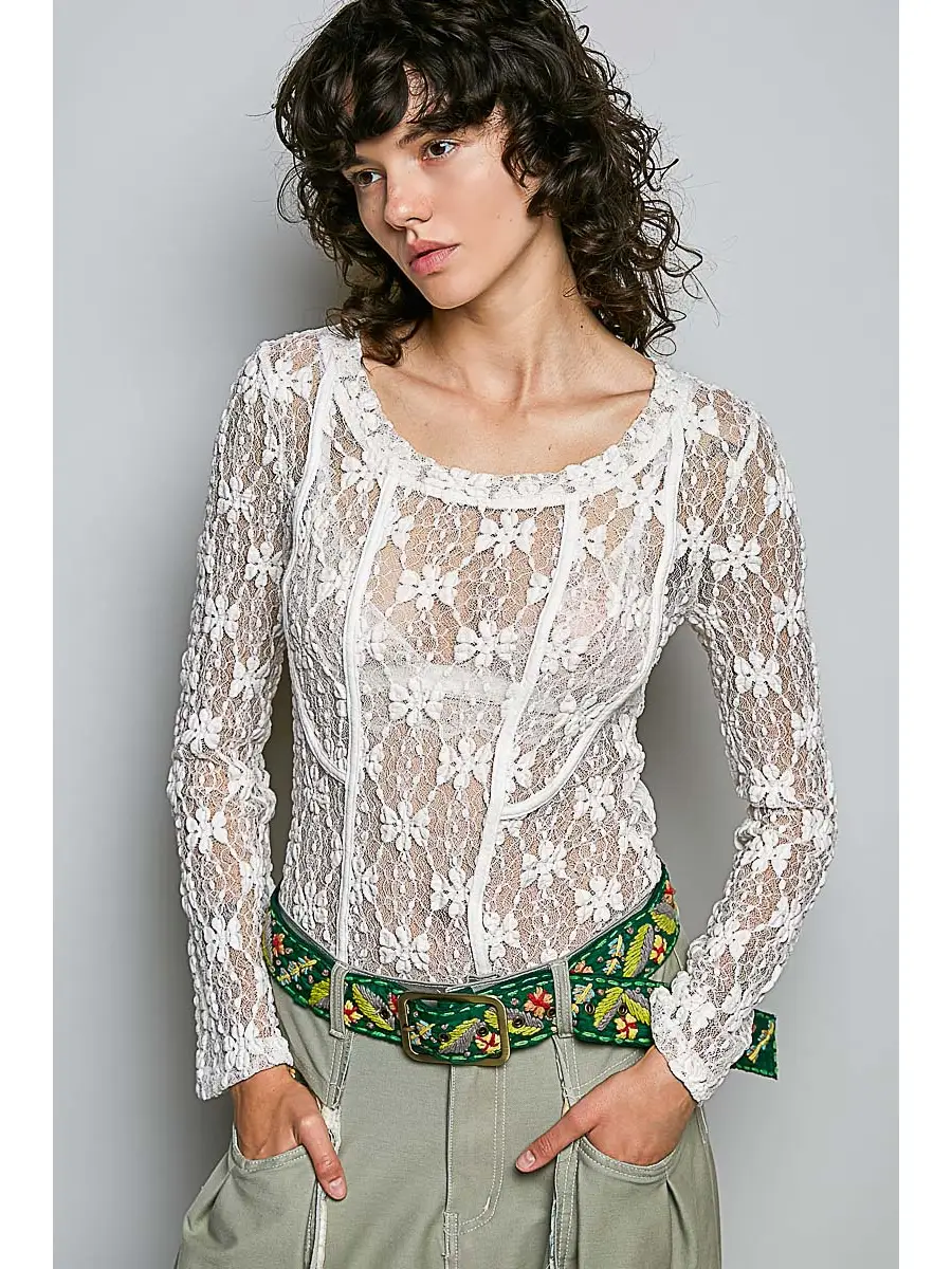 Long Sleeve Lace Knit Top