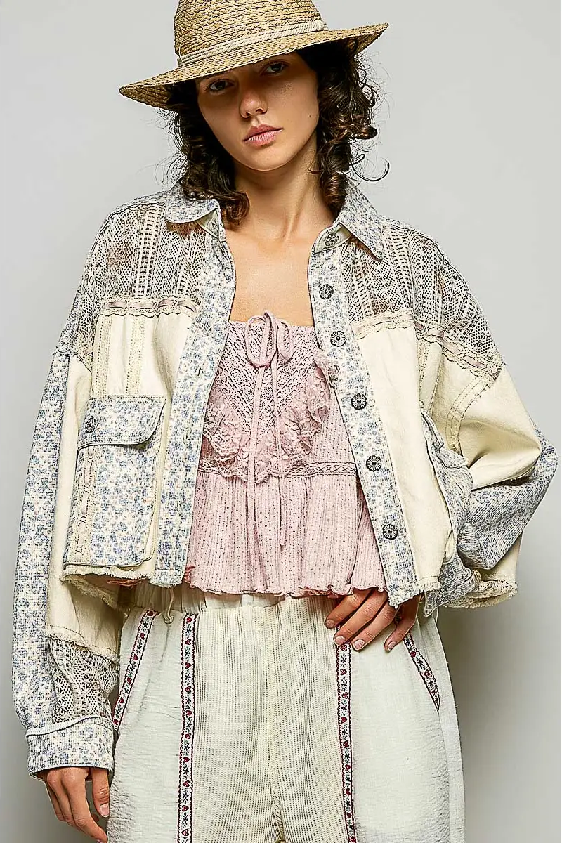 100% Cotton Panel Crop Jacket