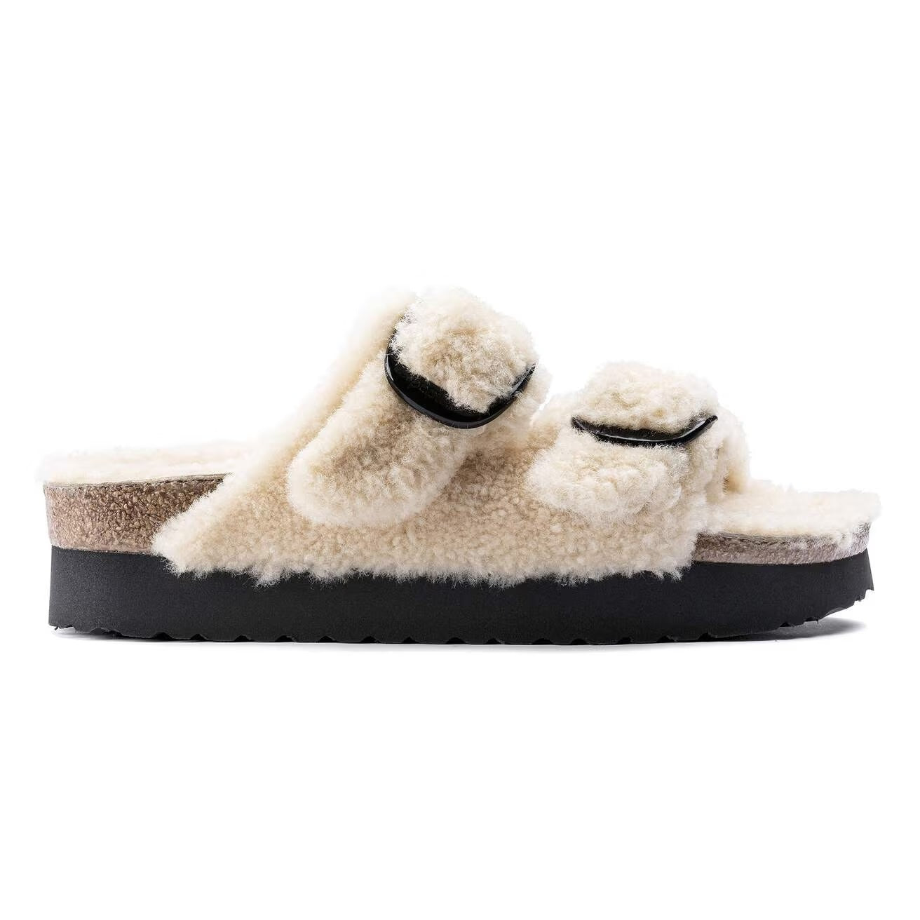 Arizona Big Buckle Shearling Platform Sandal