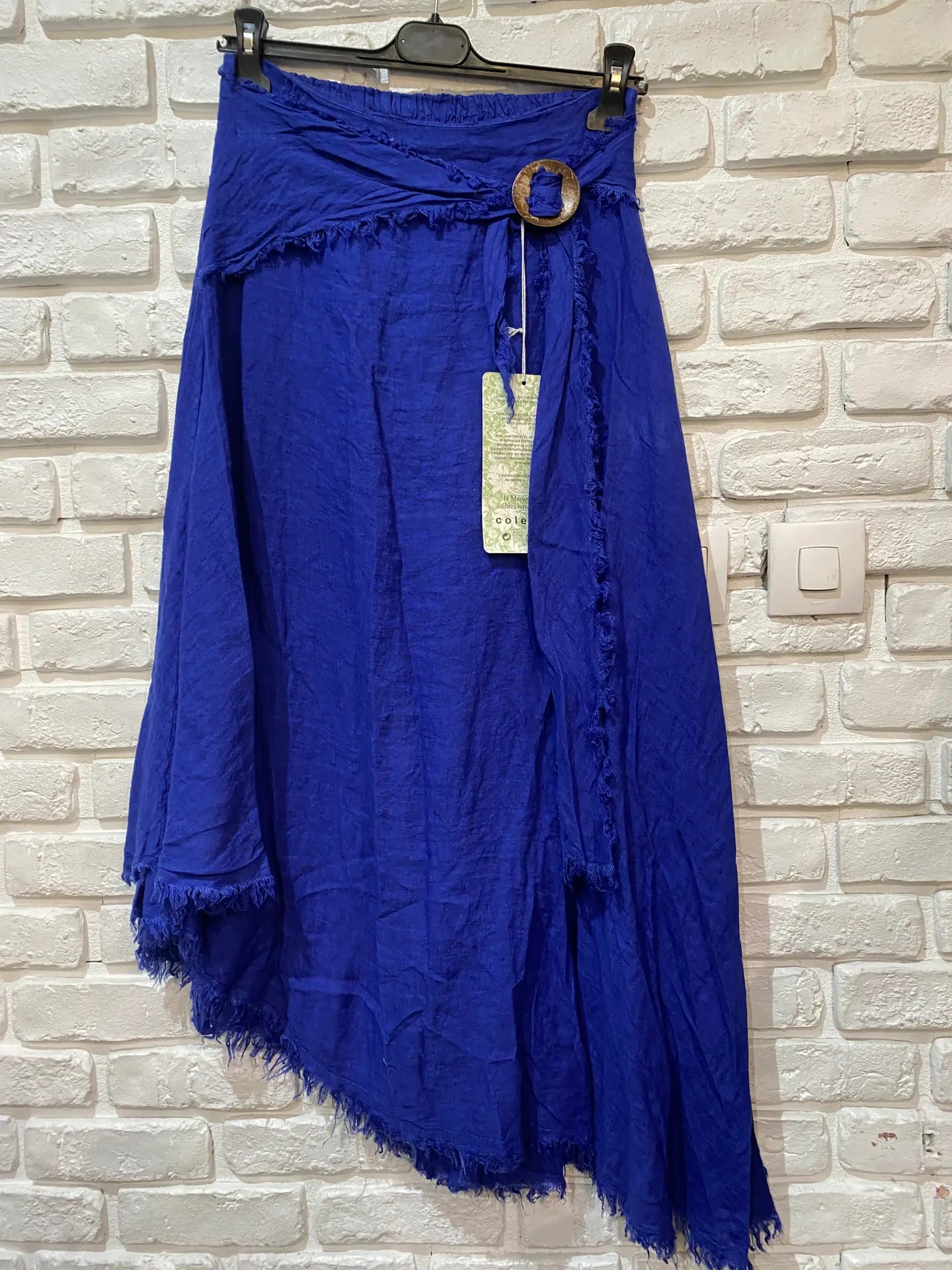 Linen Skirt with Fringe Edges