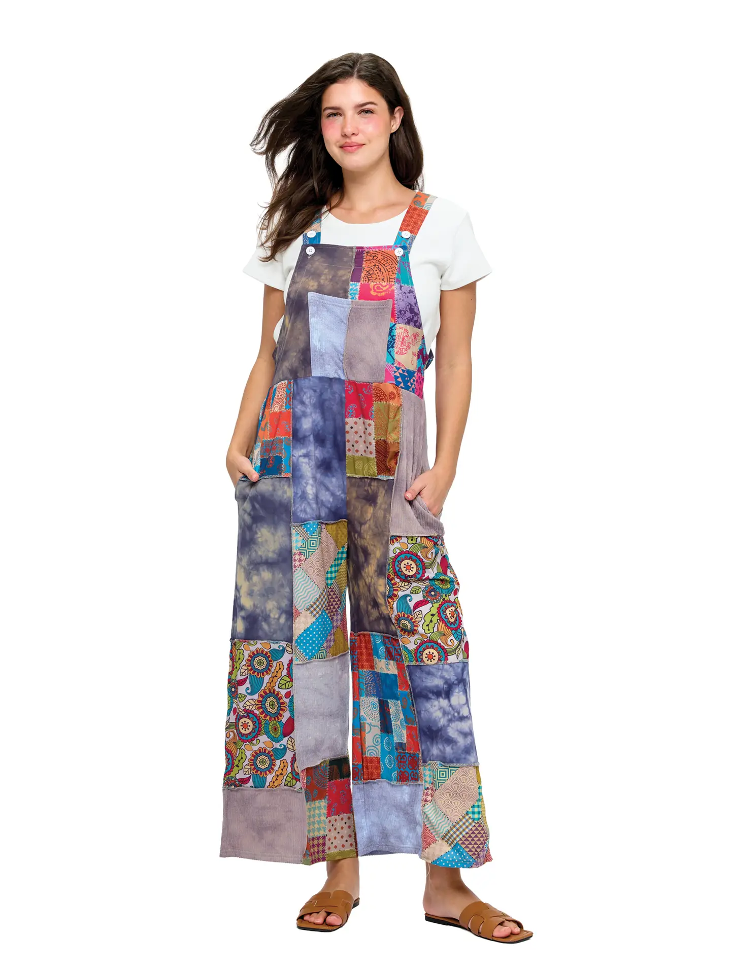 Overall Print Tie Dye Patchwork