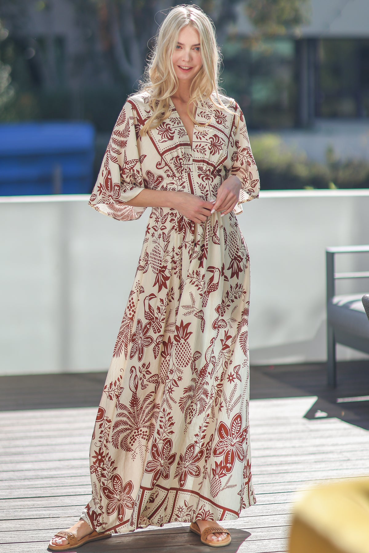 Kimono Sleeve Print Maxi Dress