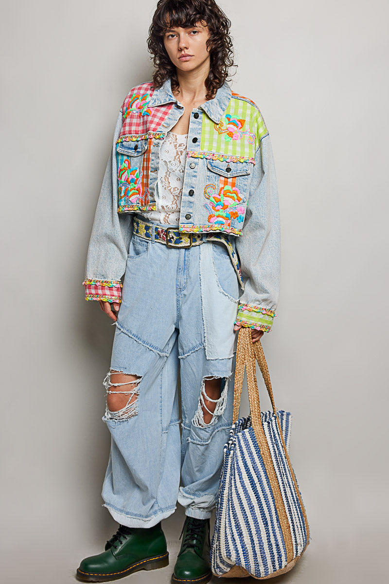 Cotton Weave Stripe Denim Tote Bag