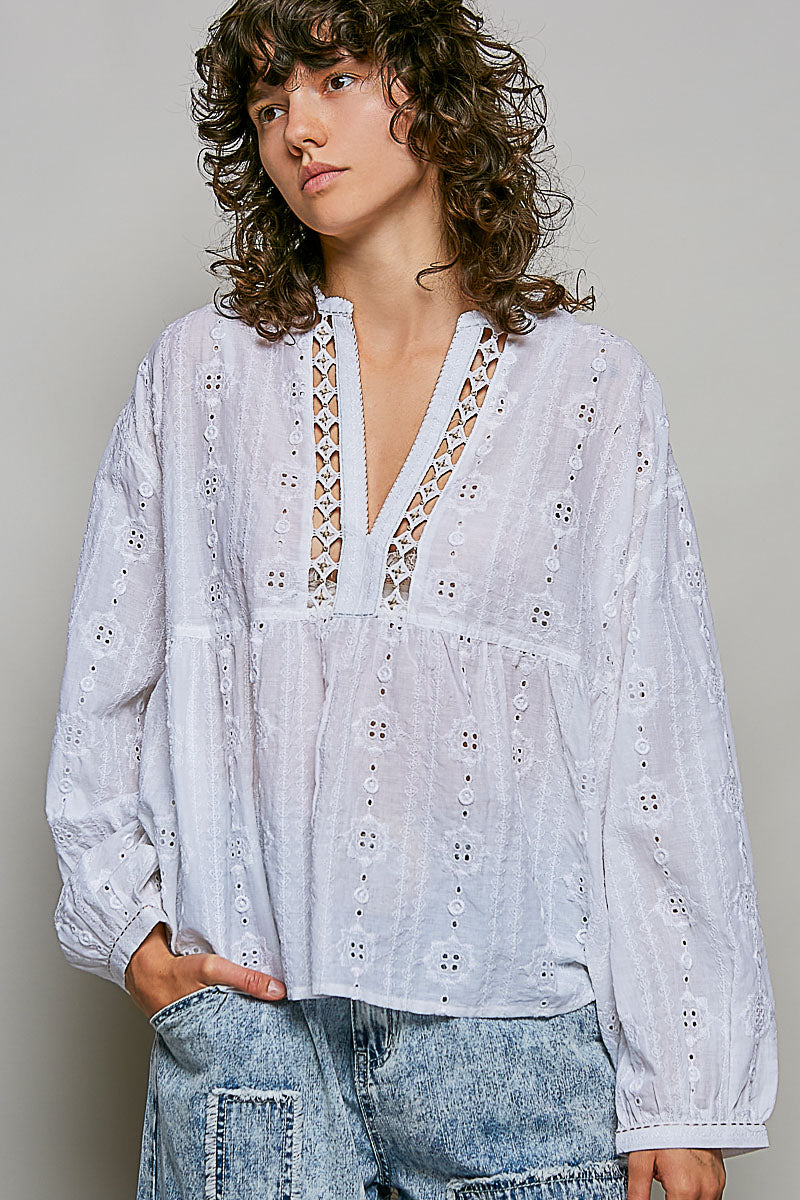 Cotton Eyelet Lace Empire Blouse