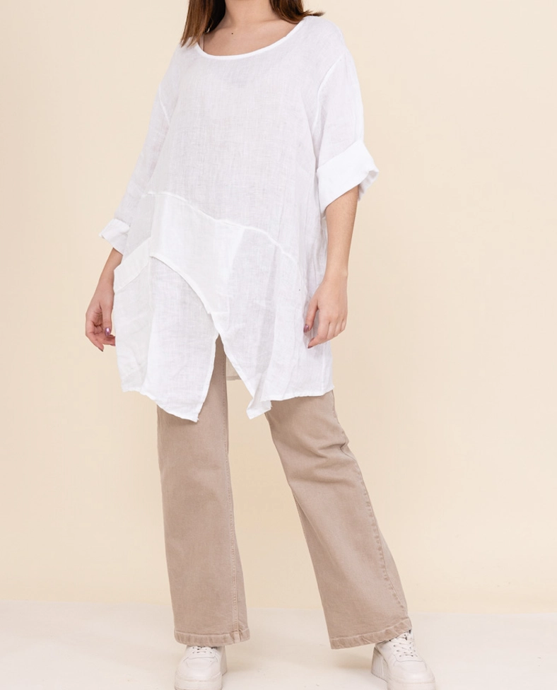 Asymmetric Linen Tunic-Yellow