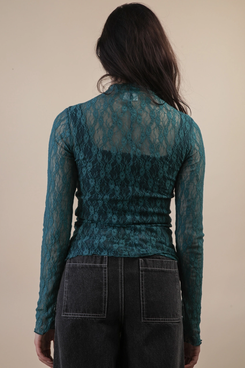 High Neck Sheer Mesh Lace Top