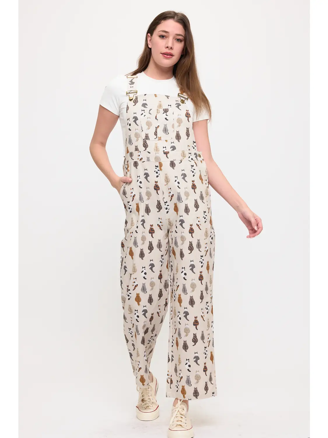 Whimsical Cat Tails Print Overall