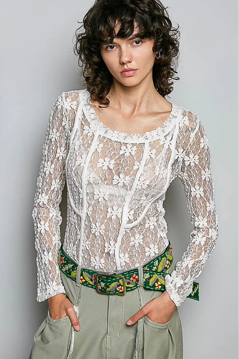 Long Sleeve Lace Knit Top