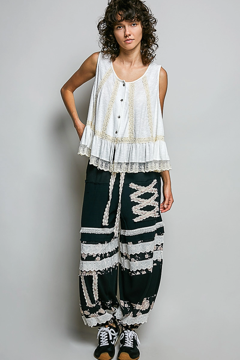 Button Down Lace Sleeveless Top