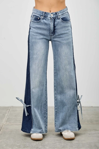 High Rise Contrast Wide & Tie Pants