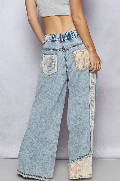 Stud Detail Woven Denim Pants