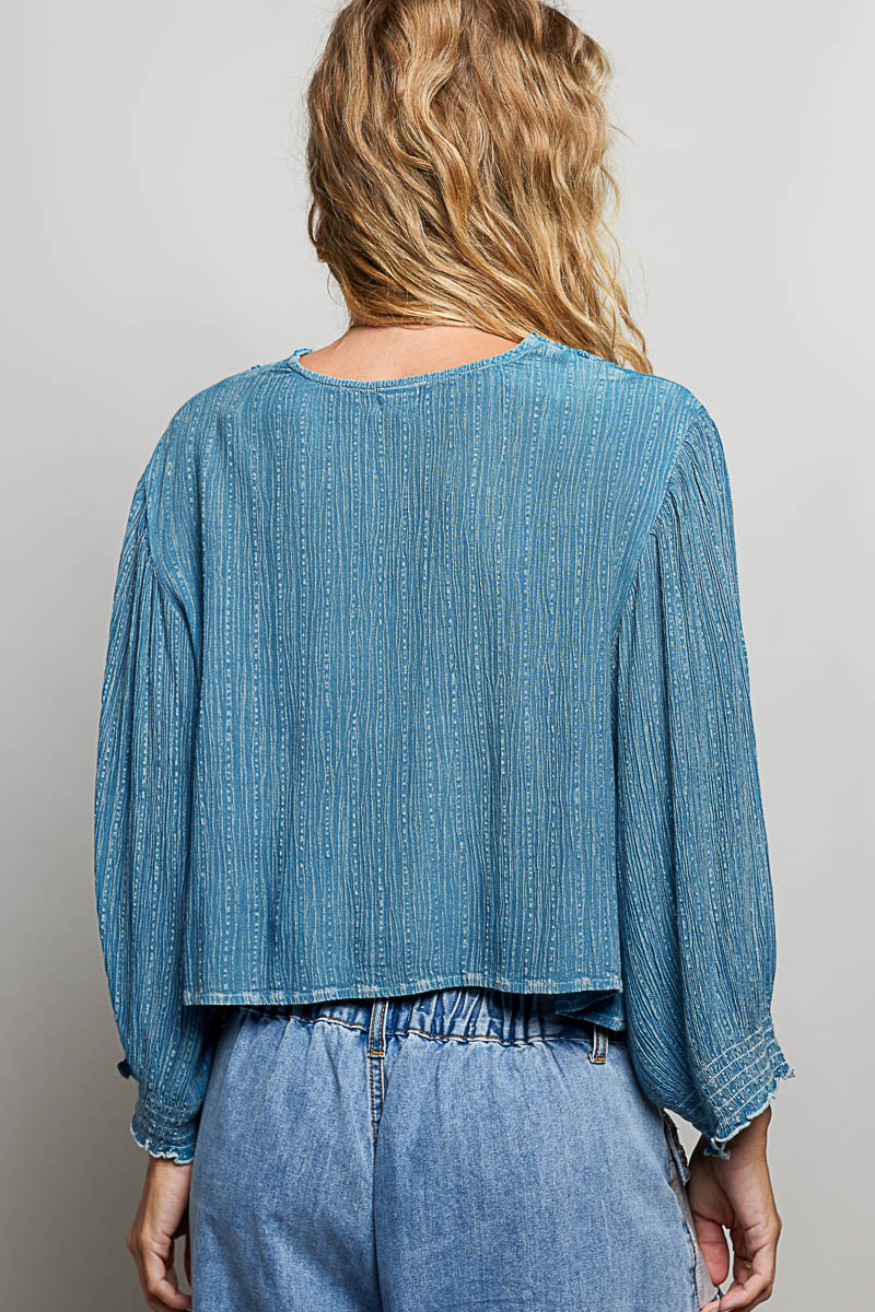 V Neck Embroidered Woven Blouse