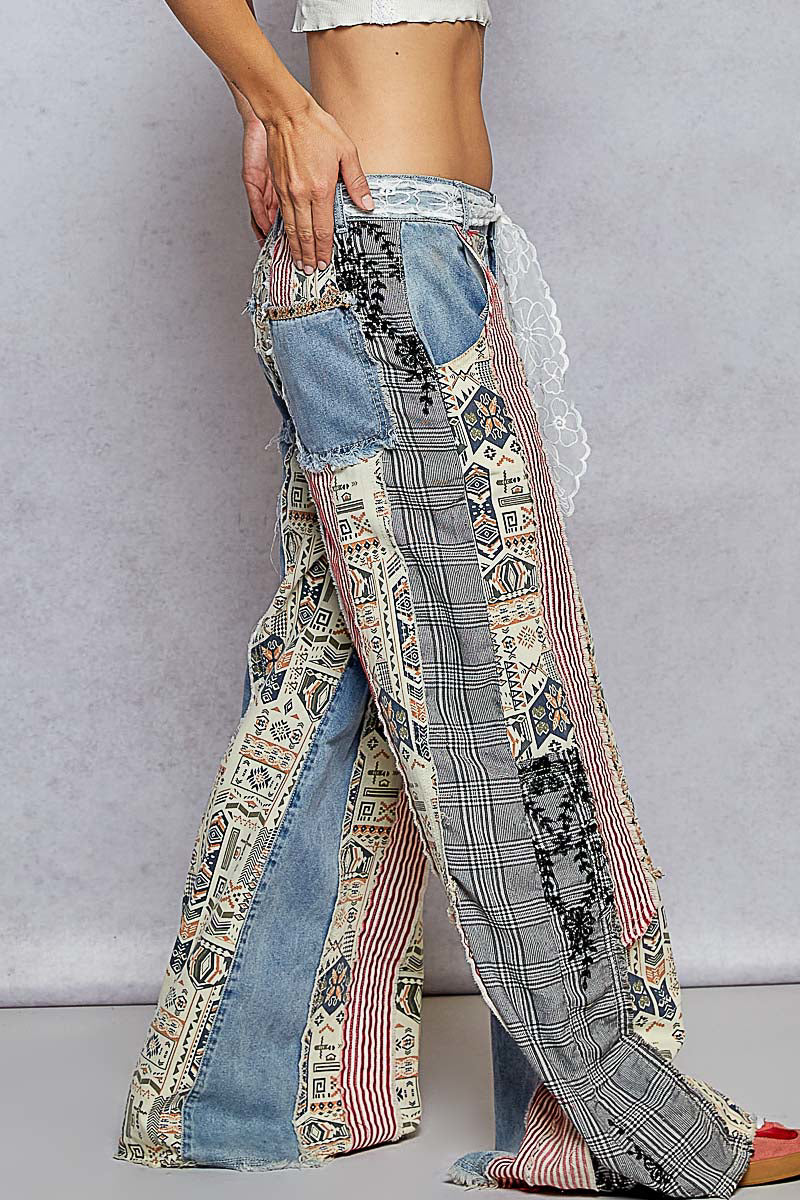 Patchwork Relaxed Woven Pants