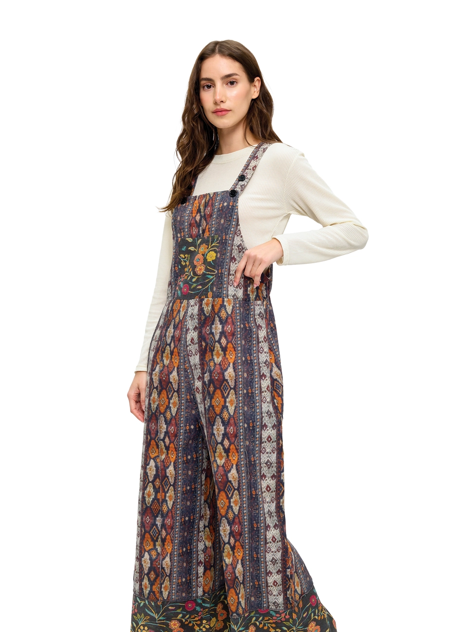 Boho Geo Floral Patchwork Overall