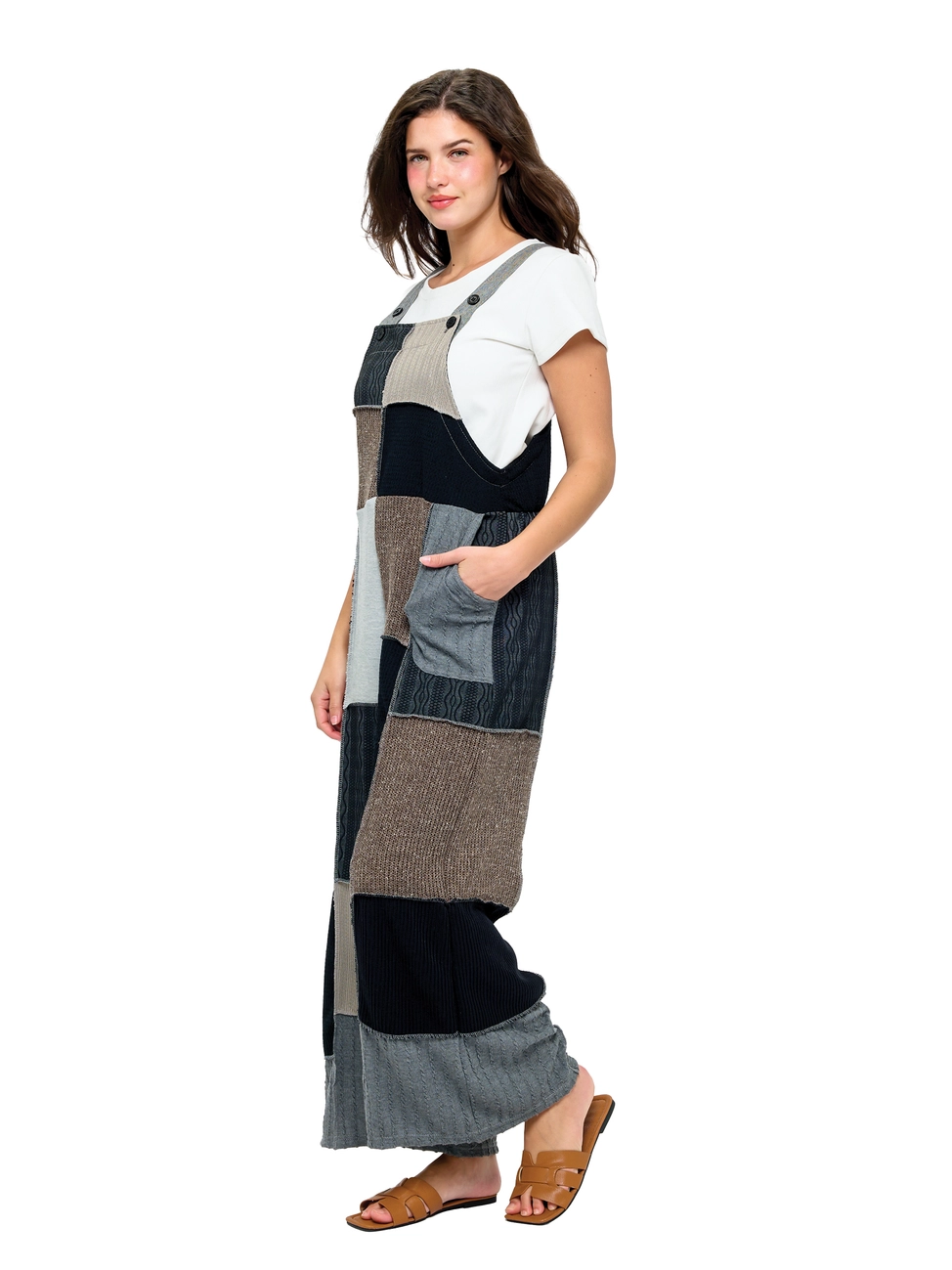 Color-block Ribbed Patchwork Overall