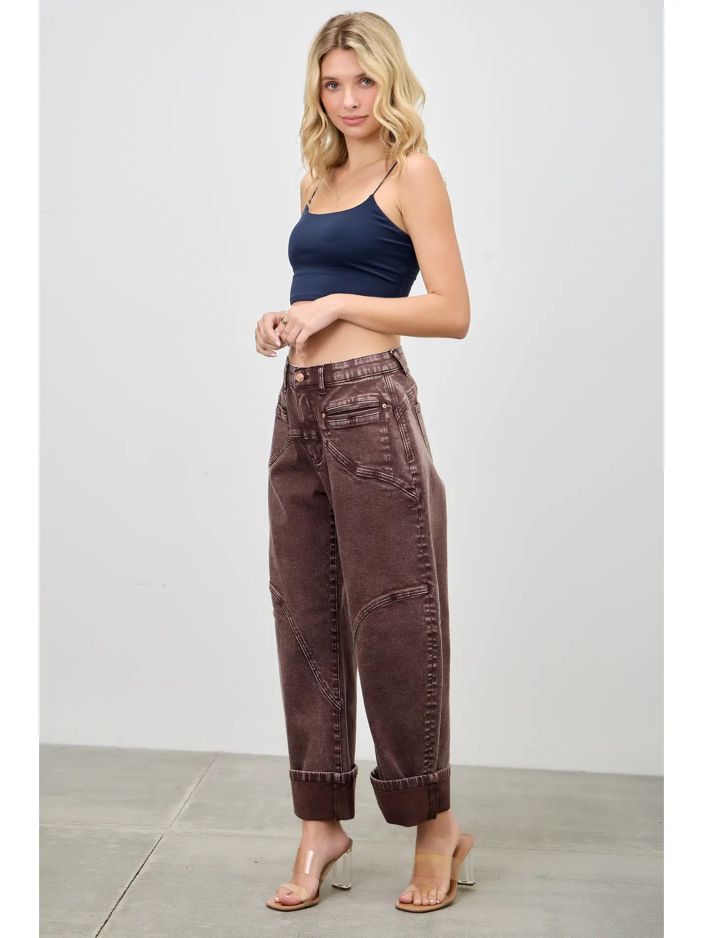 High Rise Colored Western Barrel Jeans