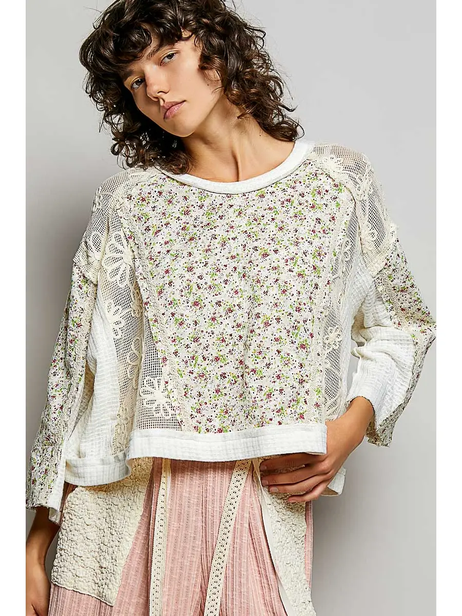 Relaxed Floral Crochet Long Sleeve