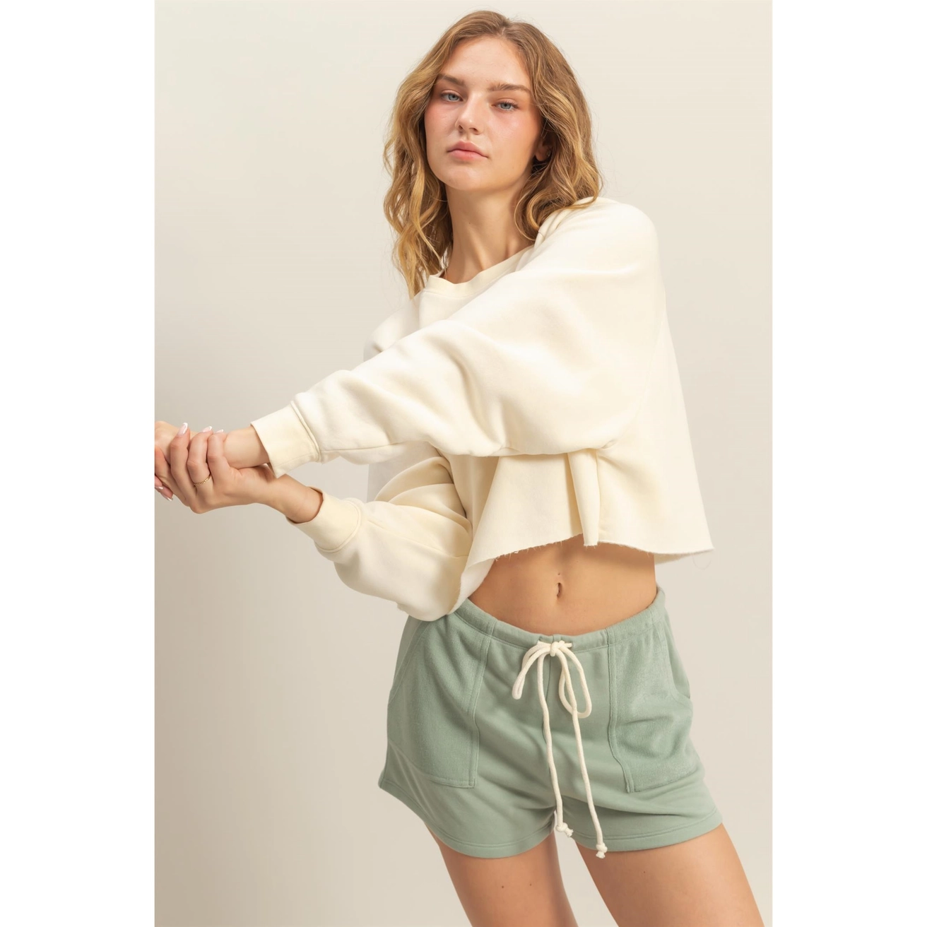 Mineral Wash Sweatshirt With Raw Hem