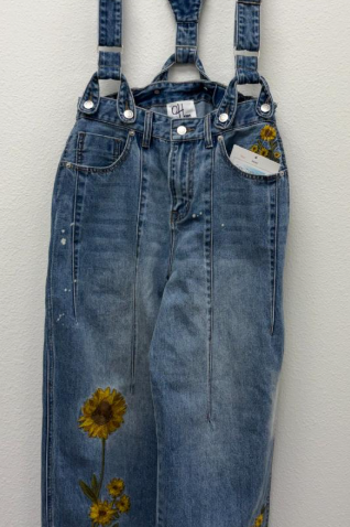 Sunflower Floral Embroidered Overalls