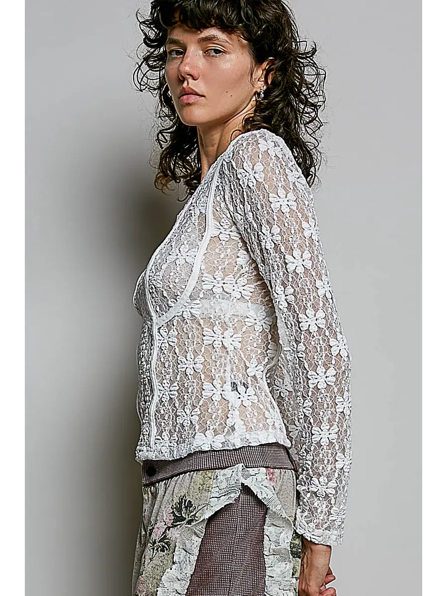 Long Sleeve Lace Knit Top
