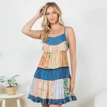 Denim Patchwork Short Dress