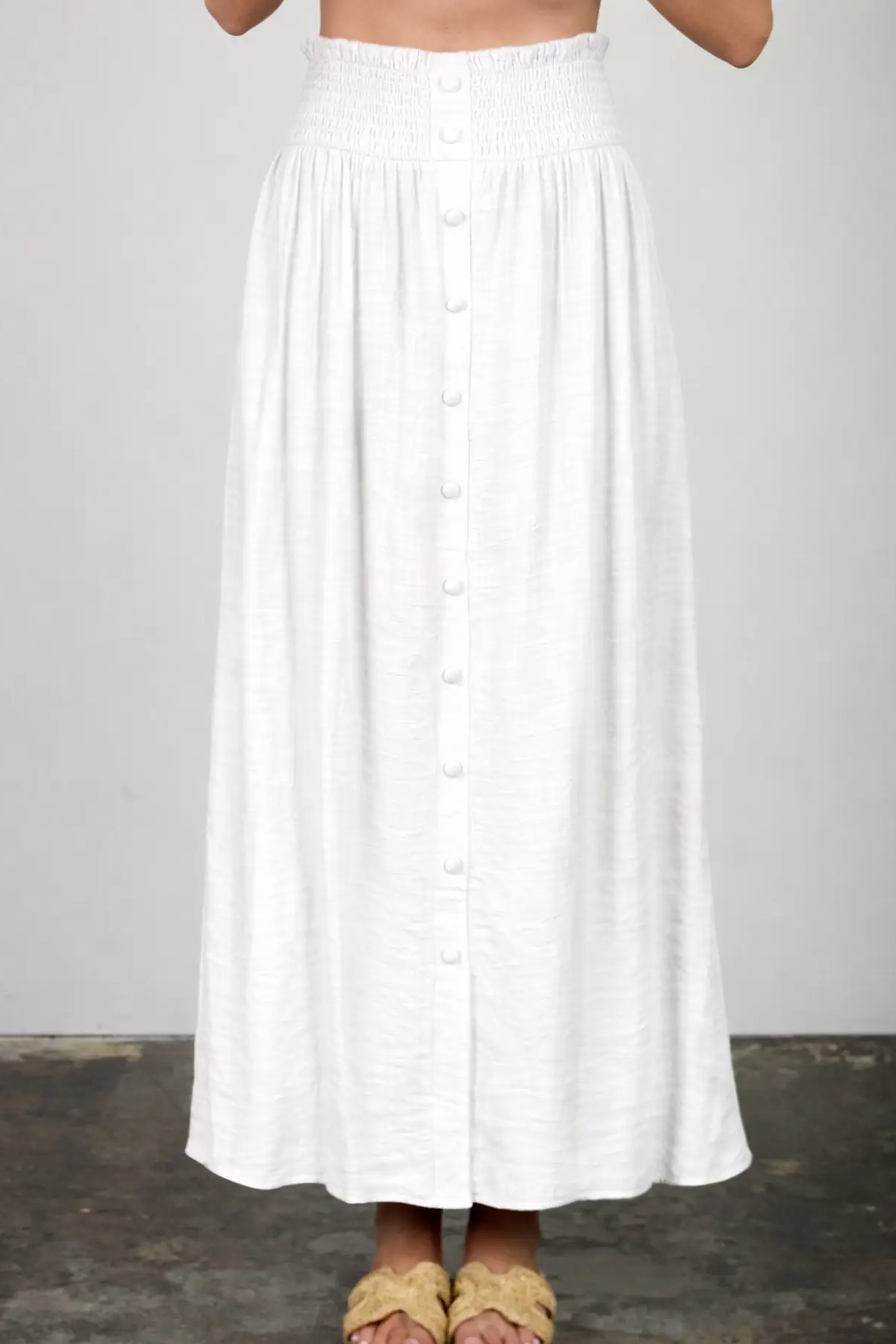 Ruffle Button Midi Skirt