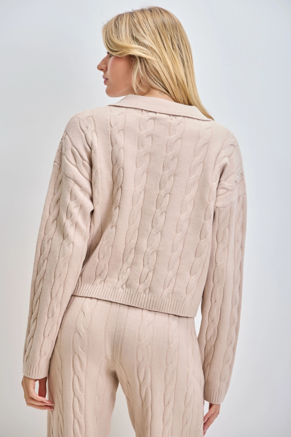 Cable Knit Collared V Neck Sweater