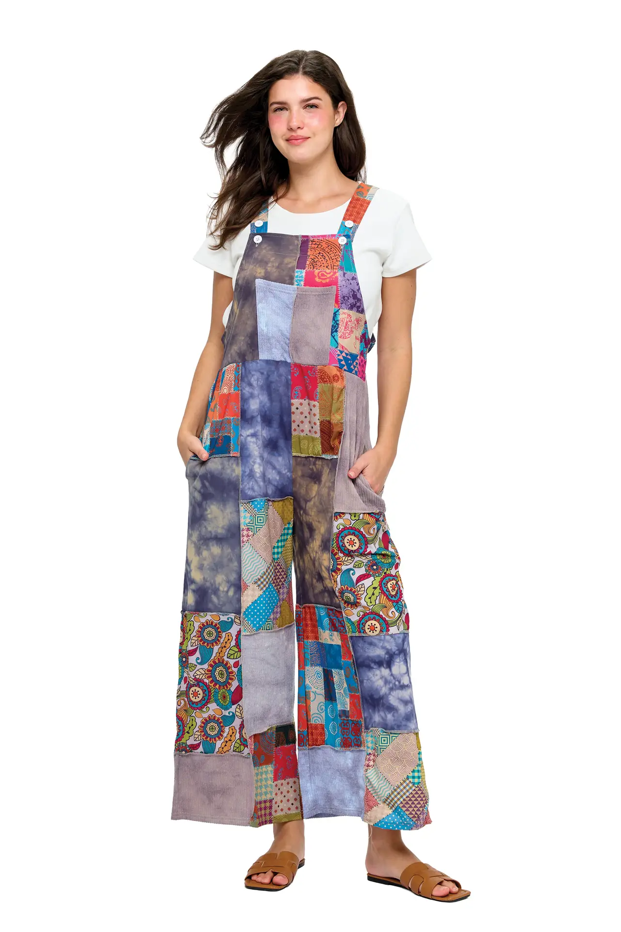 Overall Print Tie Dye Patchwork