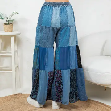 Tiered Patch Denim Pants