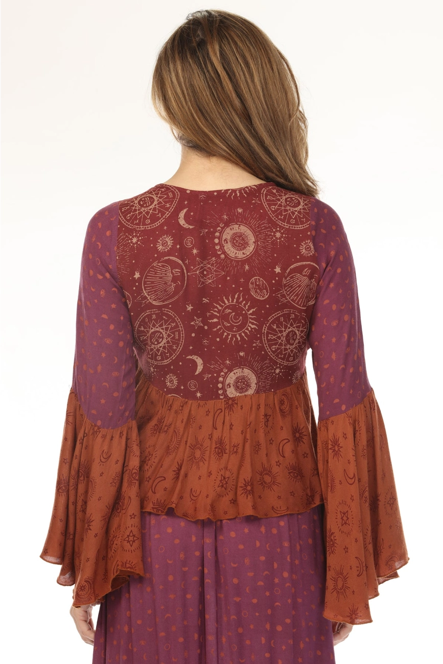 Celestial Patchwork Tie Front Top