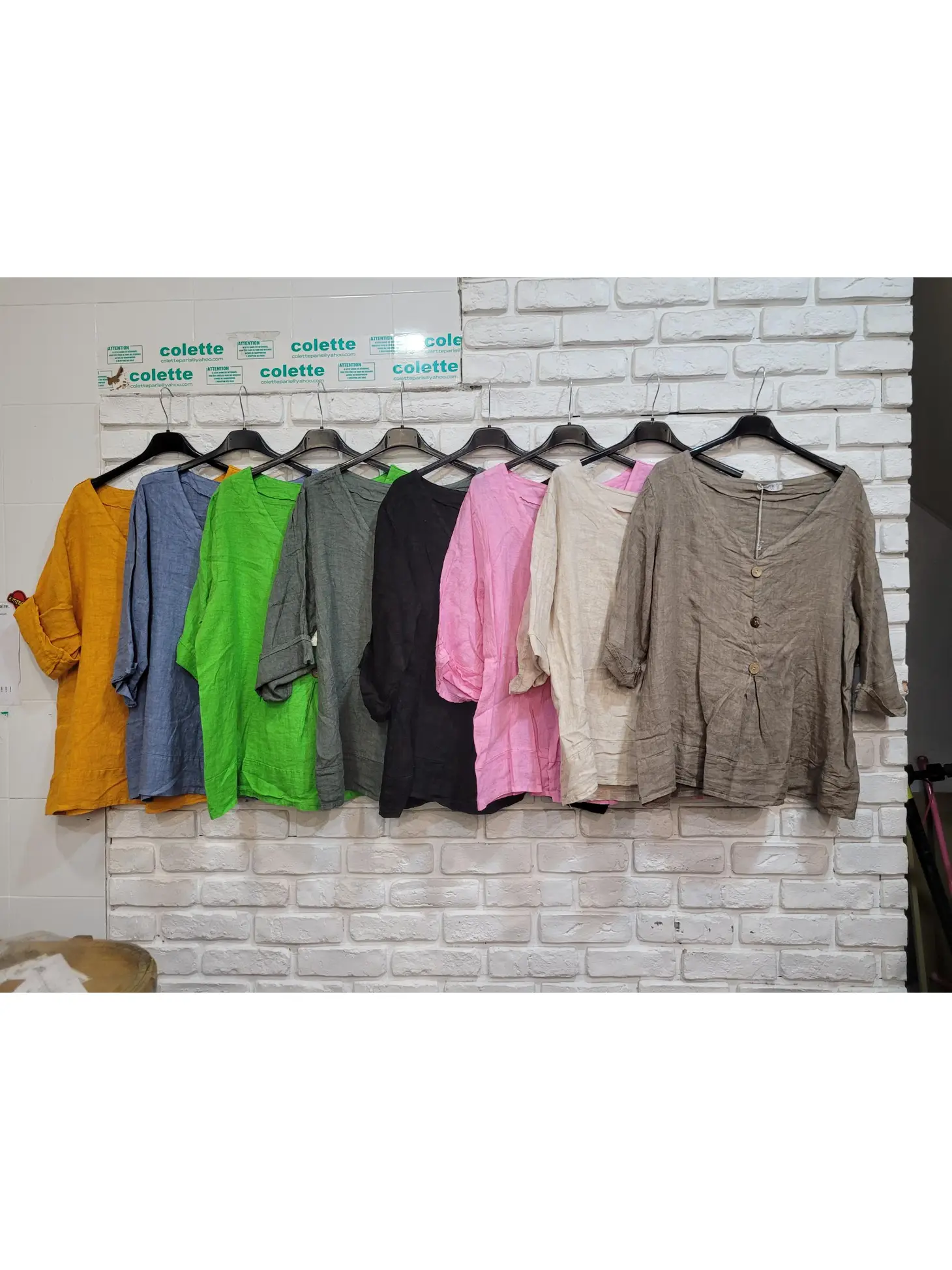 Scoop Neck Button Linen Top