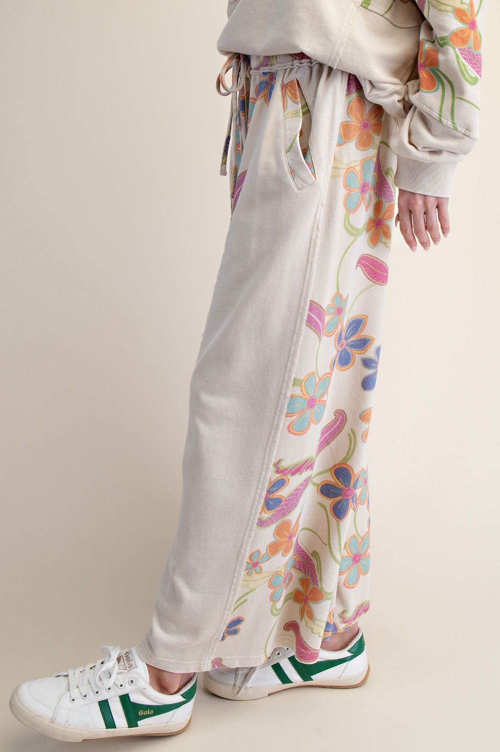100% Cotton Floral Print Terry Pants