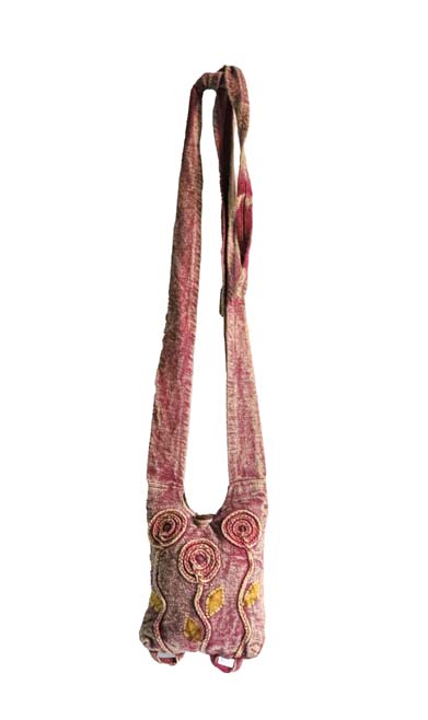 Purple Cotton Crossbody Bag with Hand Woven Flower