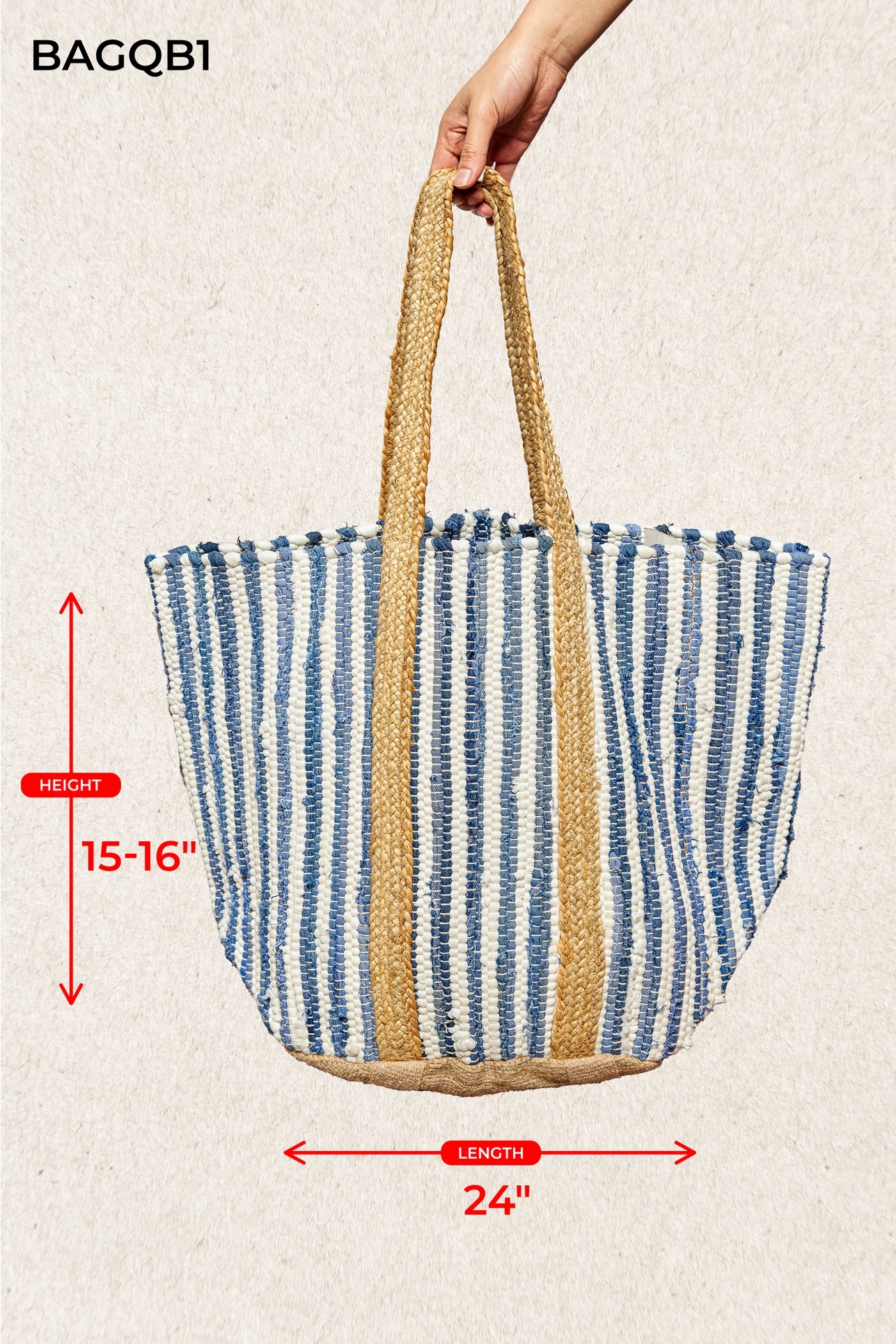 Cotton Weave Stripe Denim Tote Bag