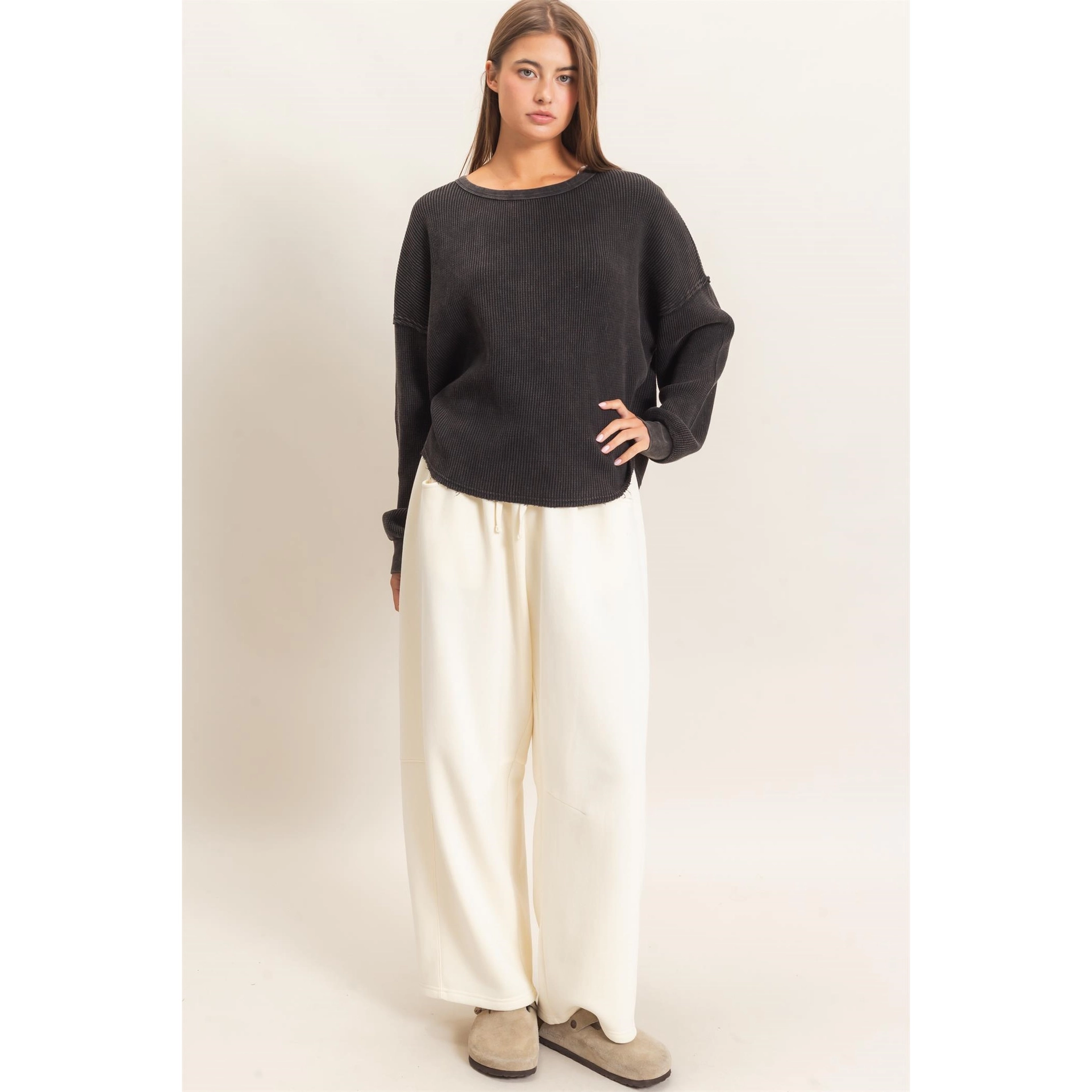 Mineral Wash Waffle Oversized Top
