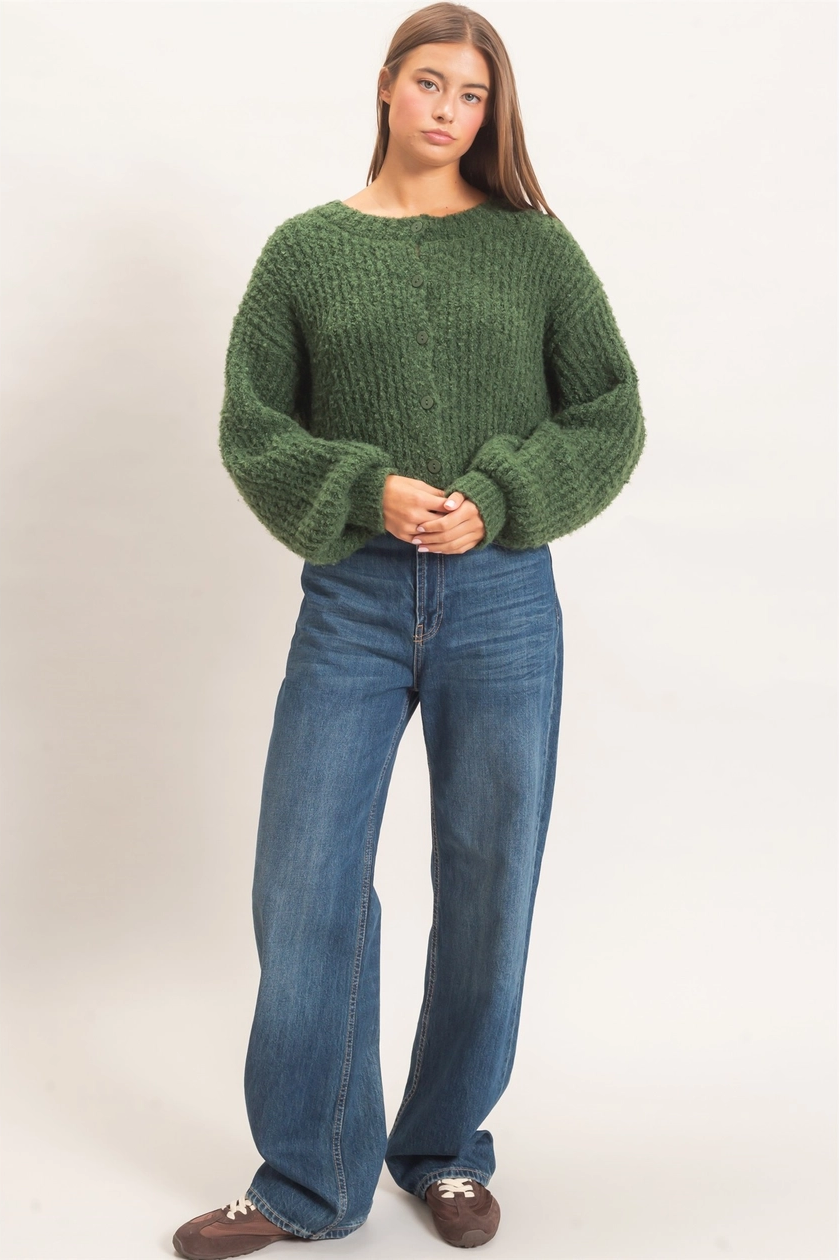 Boucle Knit Button Front Cardigan