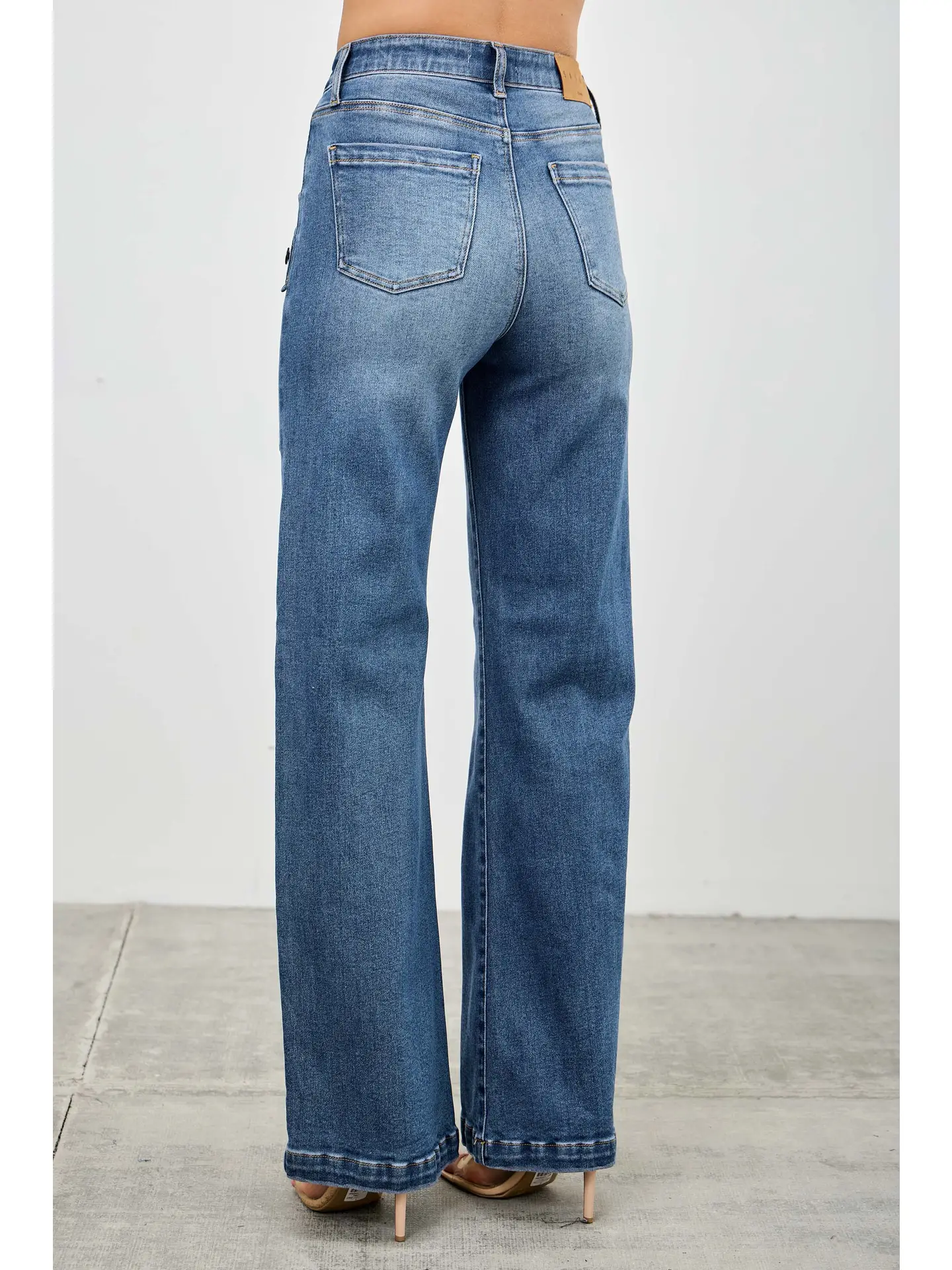 High Rise Bootcut Jeans w/Patched Pocket