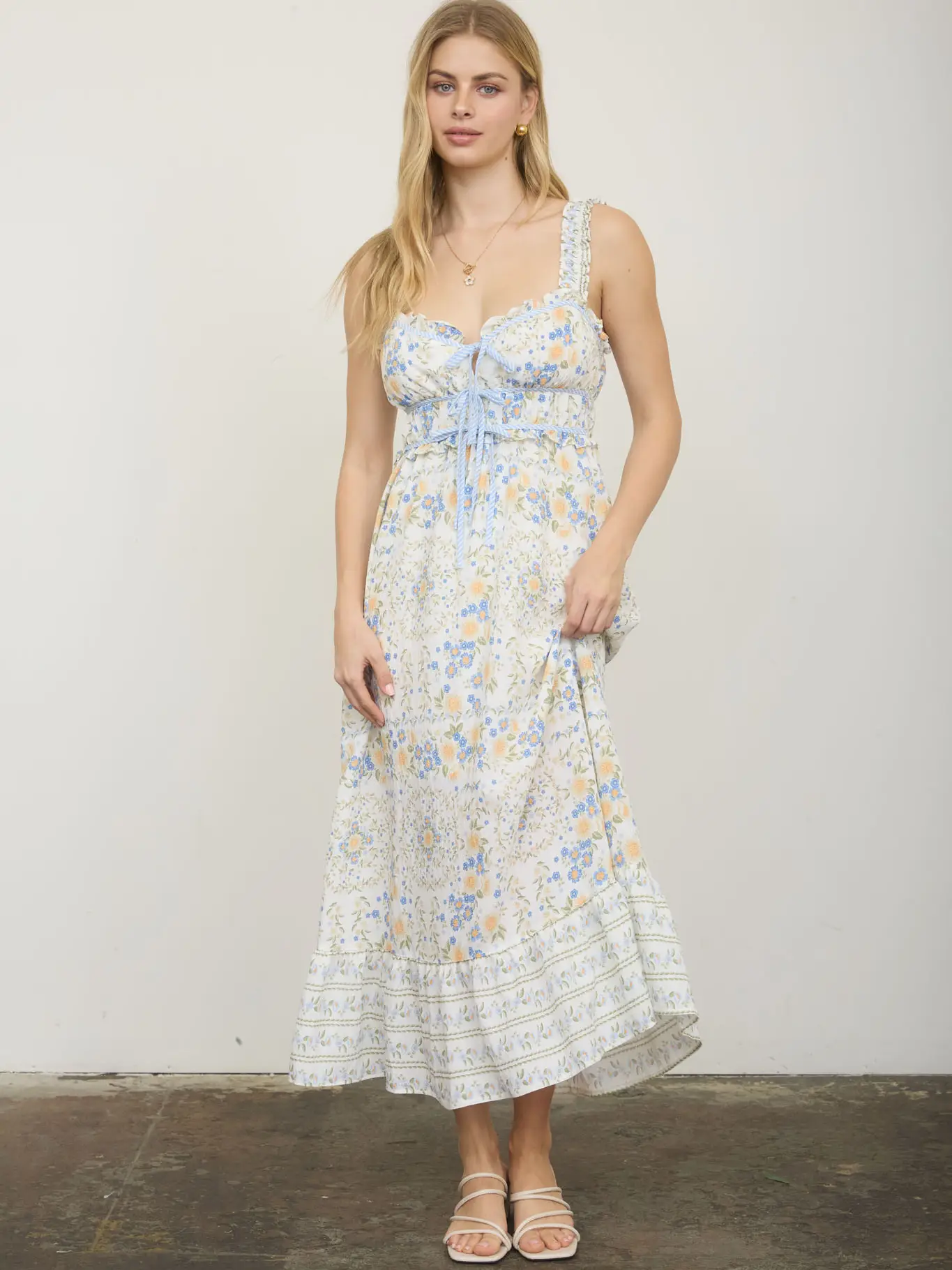 Border Floral Midi Dress