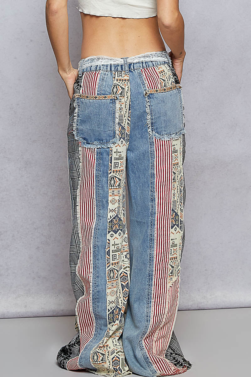Patchwork Relaxed Woven Pants