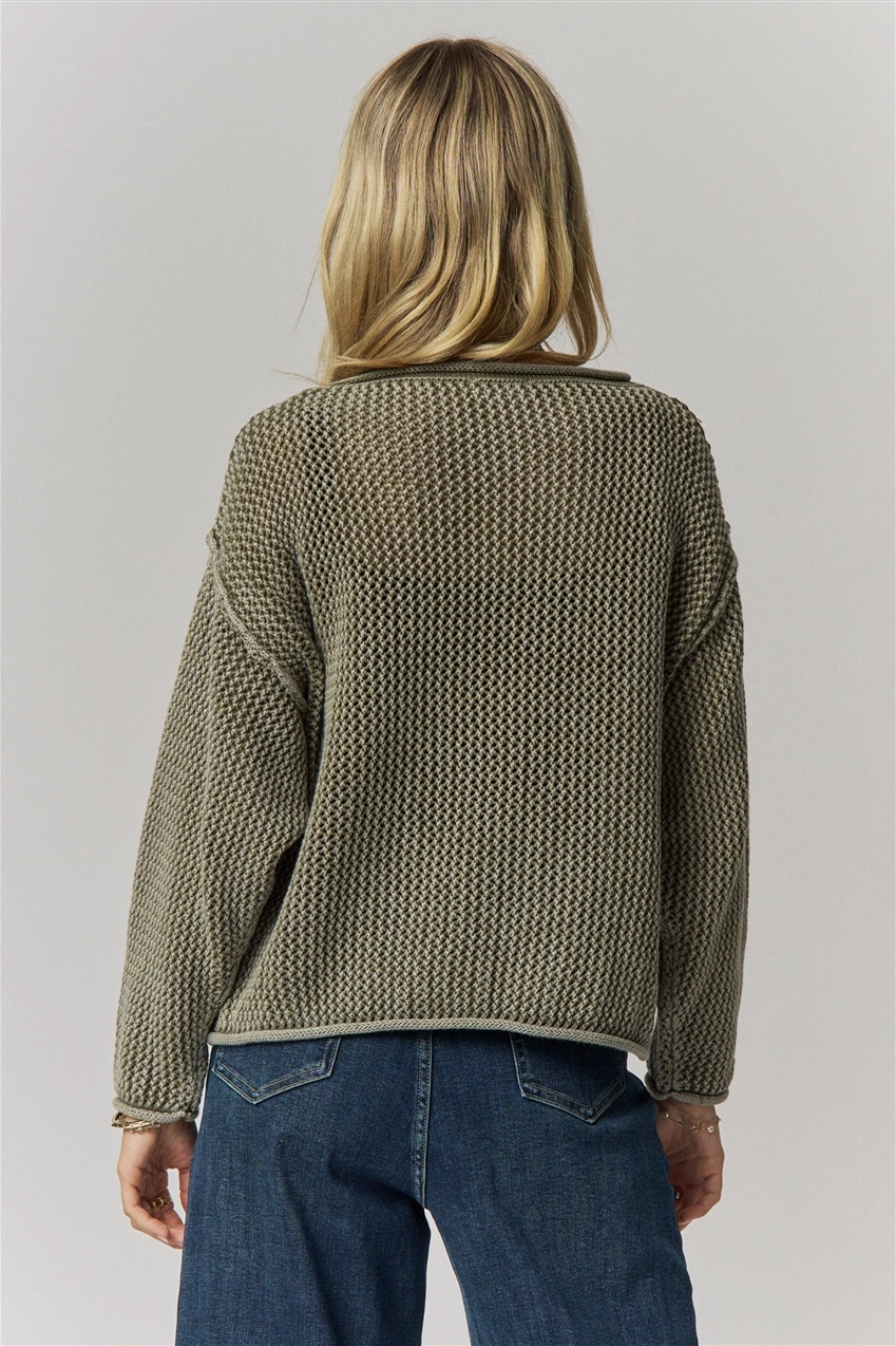 Rolled Hem Textured Knit Sweater