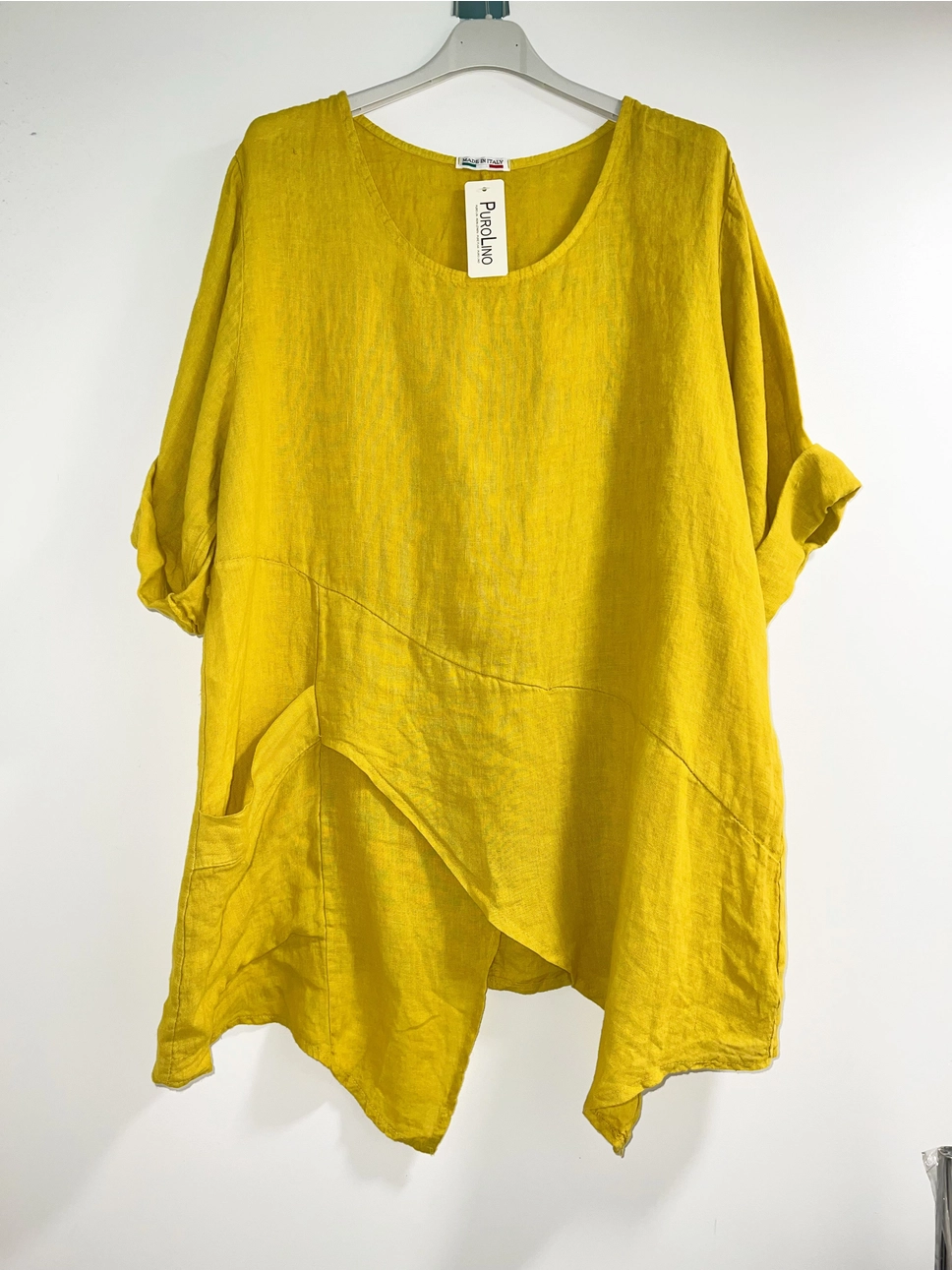 Asymmetric Linen Tunic-Yellow